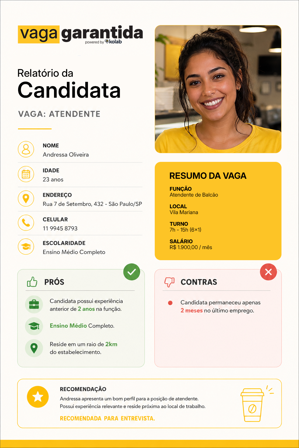Exemplo de relatório de candidata